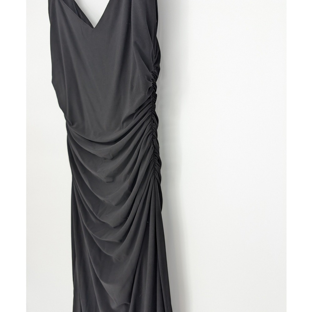 VTG 90s Maxi Dress S Black Ruched V-Neck Gothic Glam Formal Old Hollywood Chic - Picture 5 of 14